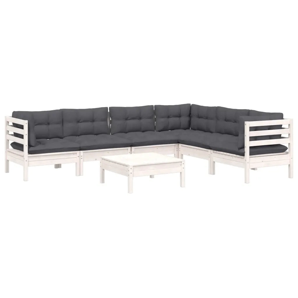 Set Divani da Giardino 7 pz con Cuscini Bianchi Legno di Pino 3096690