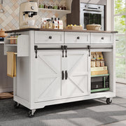 Isola Cucina con Piano Estraibile e Ruote ¨C MINIMAL ¨C Legno, 2 Porte Scorrevoli, 3 Cassetti