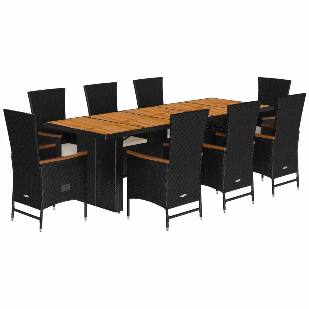 Set da Pranzo da Giardino 9 pz con Cuscini Nero in Polyrattan 3277524