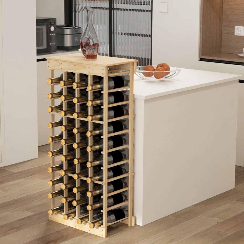 Portabottiglie in legno da 40 bottiglie-Scaffale per bottiglie di vino con traverse per il rinforzo 47x28x113cm