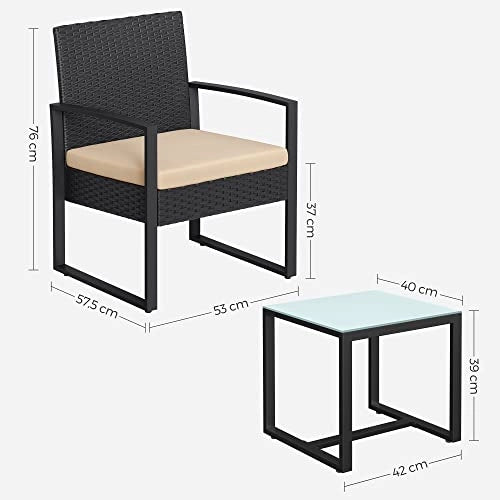 Set di mobili da giardino per esterno 3 pezzi superficie intrecciata in PE per bistrot terrazza giardino balcone montaggio semplice 2 sedie e 1 tavolo nero e beige 12_0001693