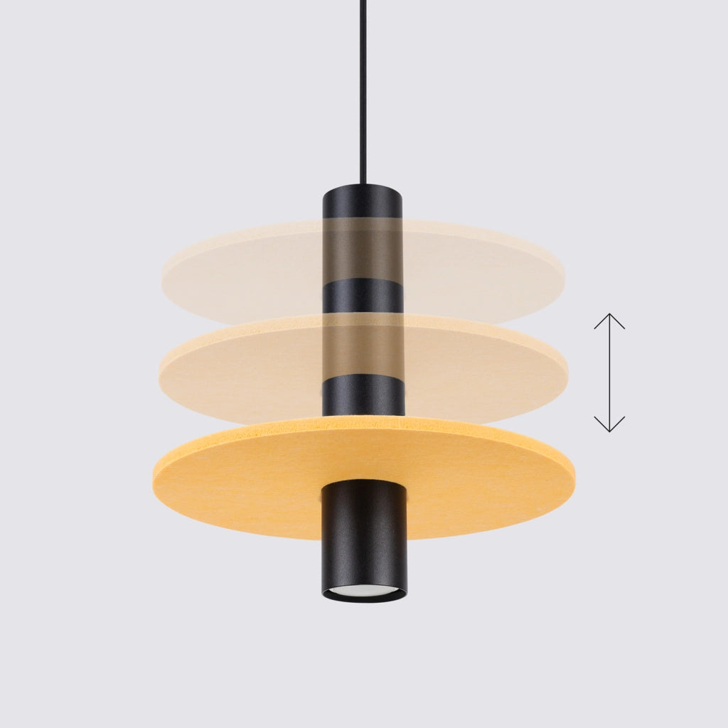 Lampada a sospensione moderna nera disco feltro giallo GU10
