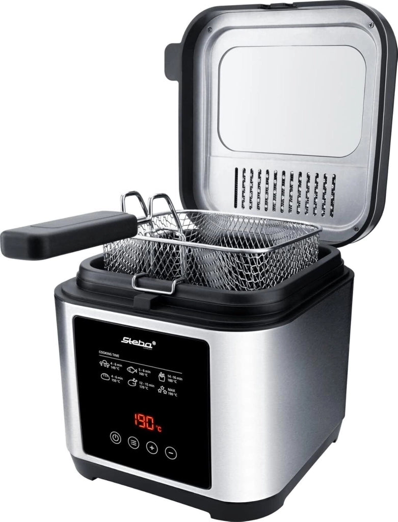 Steba 263500 DF 150 Frittura in Acciaio Inox 2 5 L 1200 W Timer Digitale Regolazione Temperatura Continua fino a 190 °C colore Nero Acciaio Inox