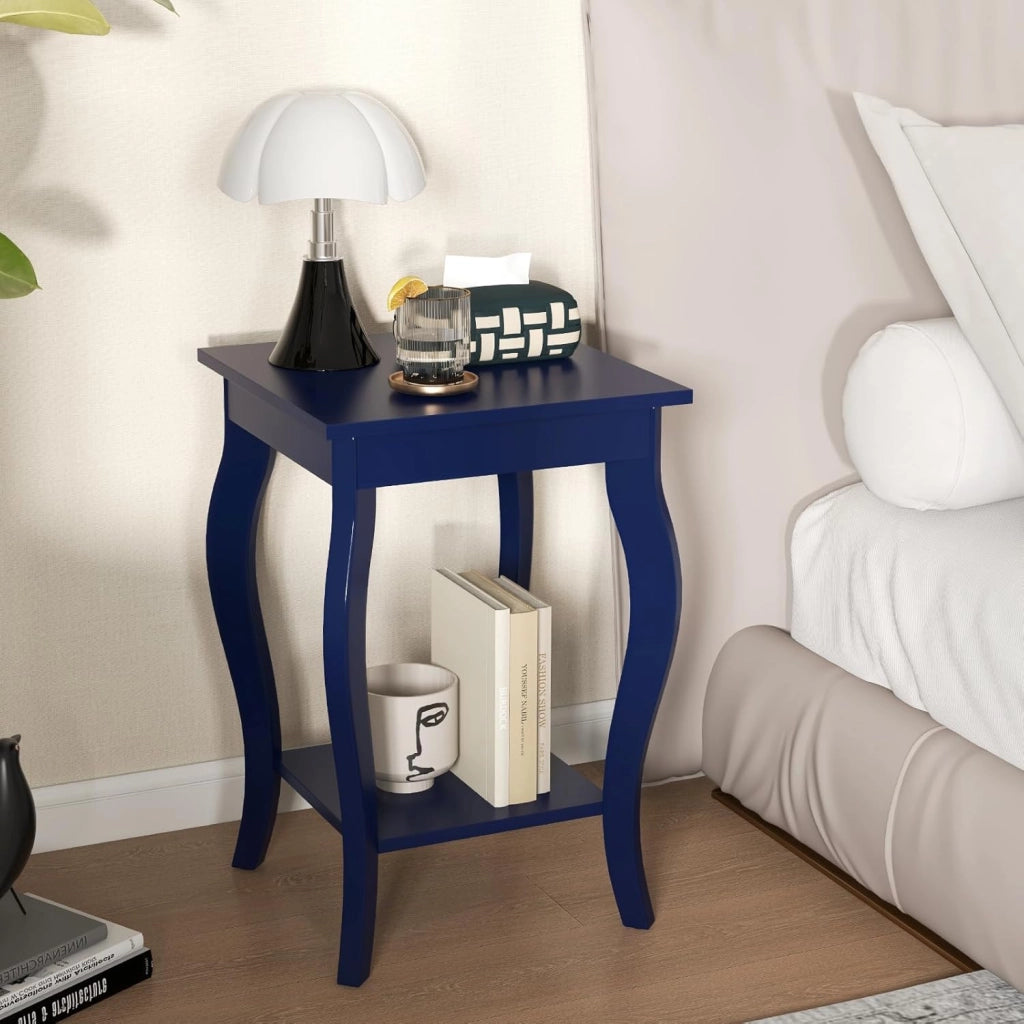 Tavolino quadrato con ripiano e gamba curva, comodino con doppio spazio, mobili per la casa per soggiorno, camera da letto, 40 cm x 40 cm x 60 cm (2, blu), KZ89880