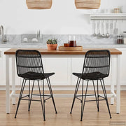 Sedia da pranzo 2 pcs Nero 41 x 55 x 85 cm Rattan e acciaio
