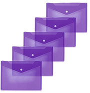 Documenti A5 trasparenti viola, 5 pezzi, piccole tasche con chiusura a bottone, buste trasparenti per scuola, università, ufficio, viaggio