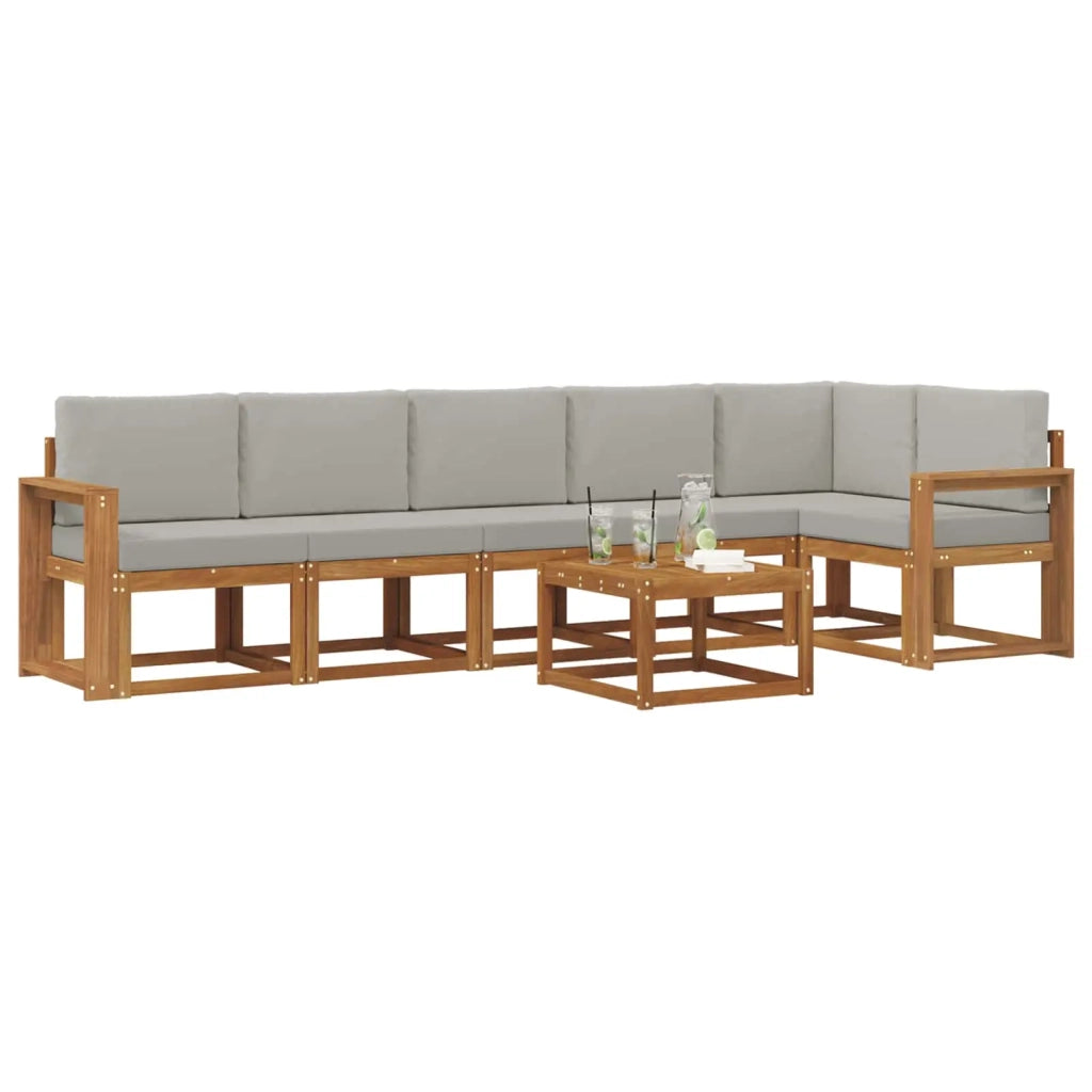 Set di divani da esterno 7 pcs Grigio Naturale e Chiaro