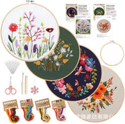 Pacchetto di inizio per la cucitura a quattro rami – Croce di fiori – Set completo DIY con anello, filo e ago
