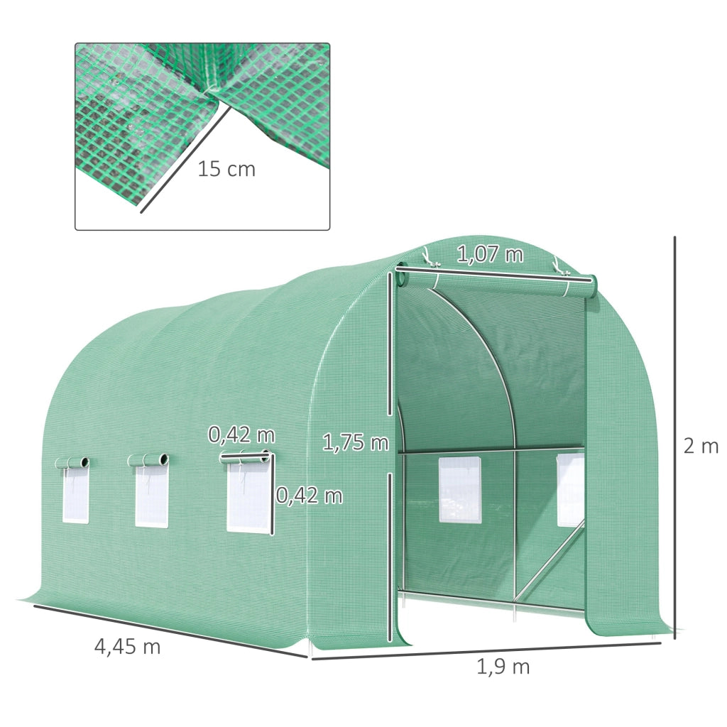 Serra Tunnel da Giardino ¨C Xylo ¨C 4,5x2x2m Acciaio Galvanizzato Verde 6 Finestre