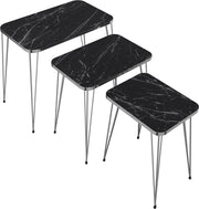 Tavolo di Accompagnamento Esterno - Set di 3 - Marmo Nero e Argento - Piastrelle in Legno e Metallo - Design Stilistico