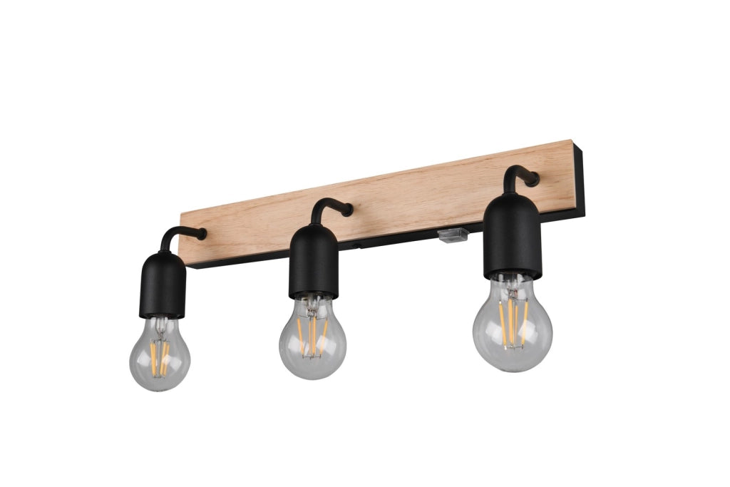 Applique bagno industrial legno chiaro/nero 3xE27 IP44