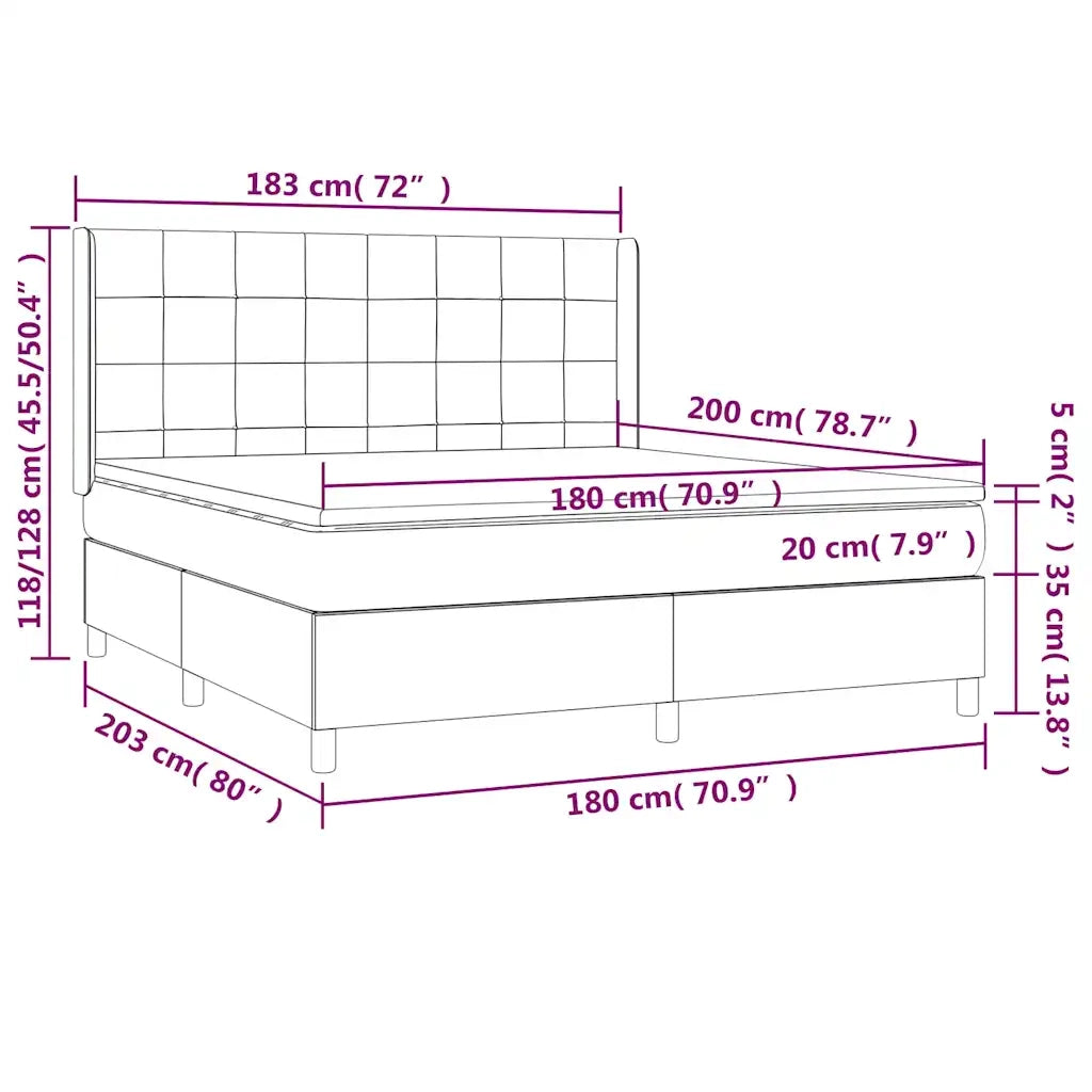 Letto a Molle con Materasso e LED Blu Scuro 180x200 cm 3139581