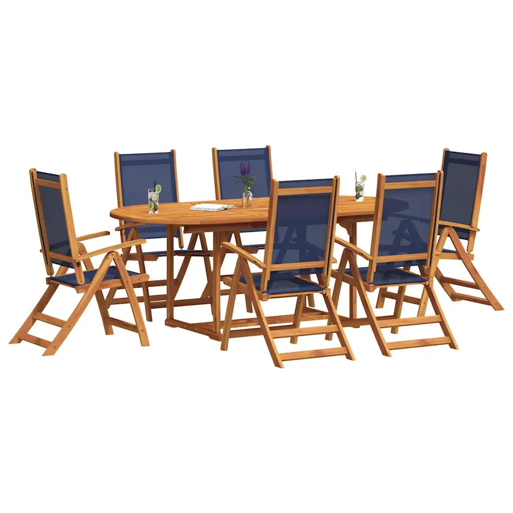 Set Pranzo da Giardino 7pz Legno Massello di Acacia e Textilene