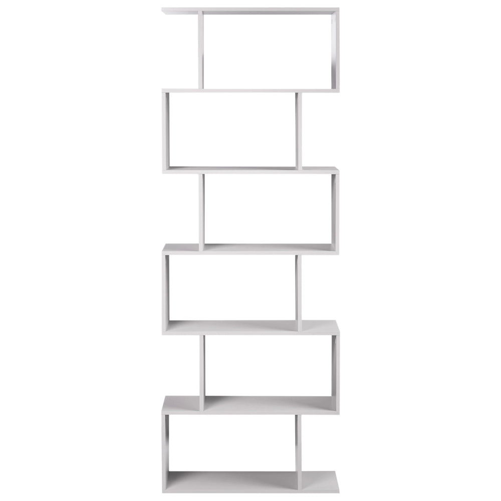 Libreria a 6 ripiani ripiani bianco sporc, struttura in truciolato retro aperto design irregolare mobile contenitore in stile minimalista