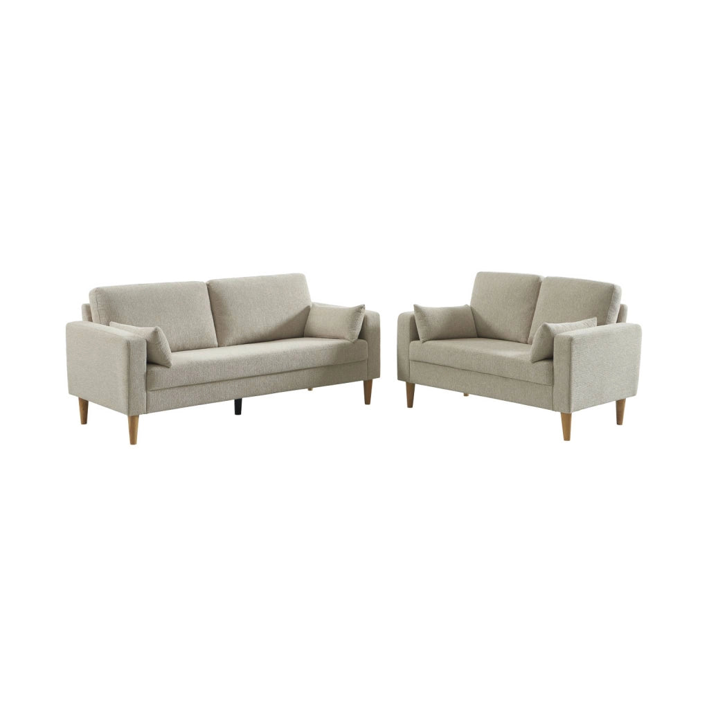 Divano in legno di hevea e ciniglia, 3 posti, beige