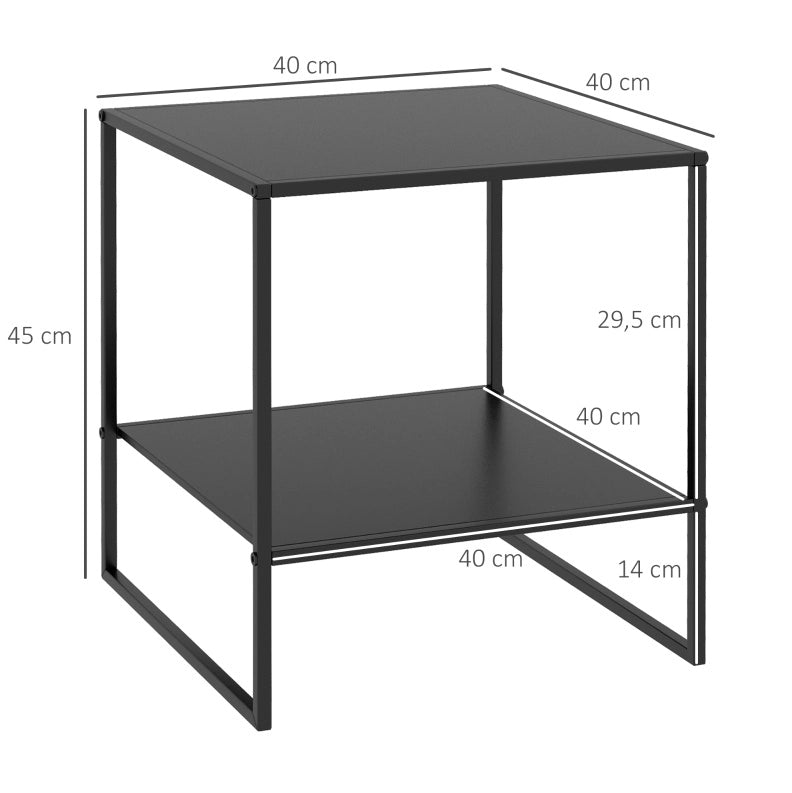 Tavolino 40x40x45 cm con ripiano aperto in acciaio nero