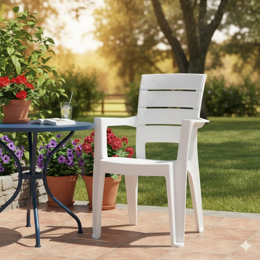 SEDIA IMPILABILE CON BRACCIOLI 'AYDER' cm 56x44x89h - Col. Bianca