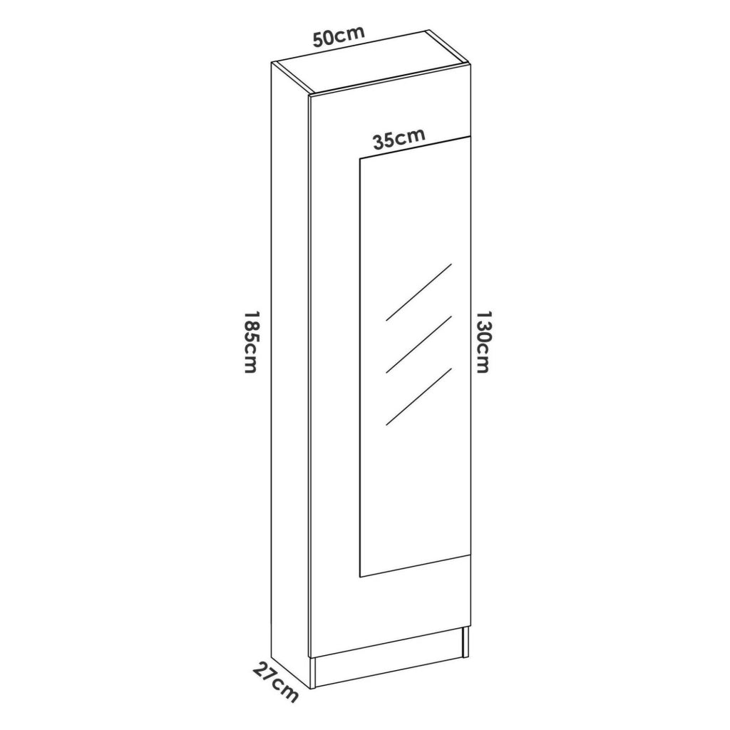 Scarpiera Arlanda, Portascarpe salvaspazio da ingresso, Mobiletto portascarpe a 1 anta a specchio, 50x27h186 cm, Bianco