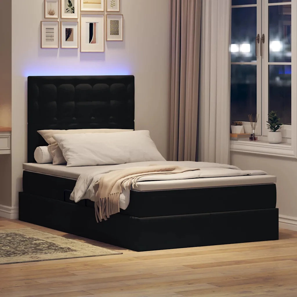 Letto con contenitore LED e materasso Nero 120 x 200 cm Velluto