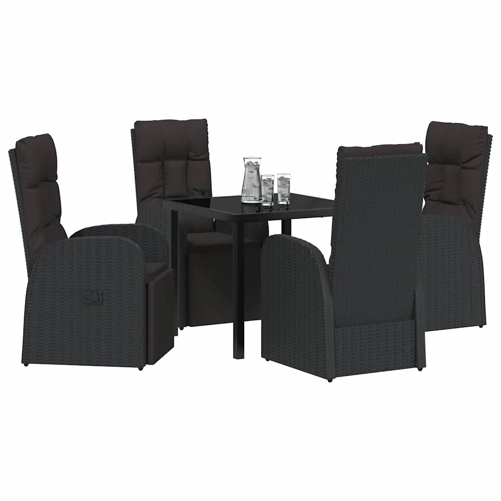 Set da Pranzo per Giardino con cuscino 5 pcs Nero polyrattan
