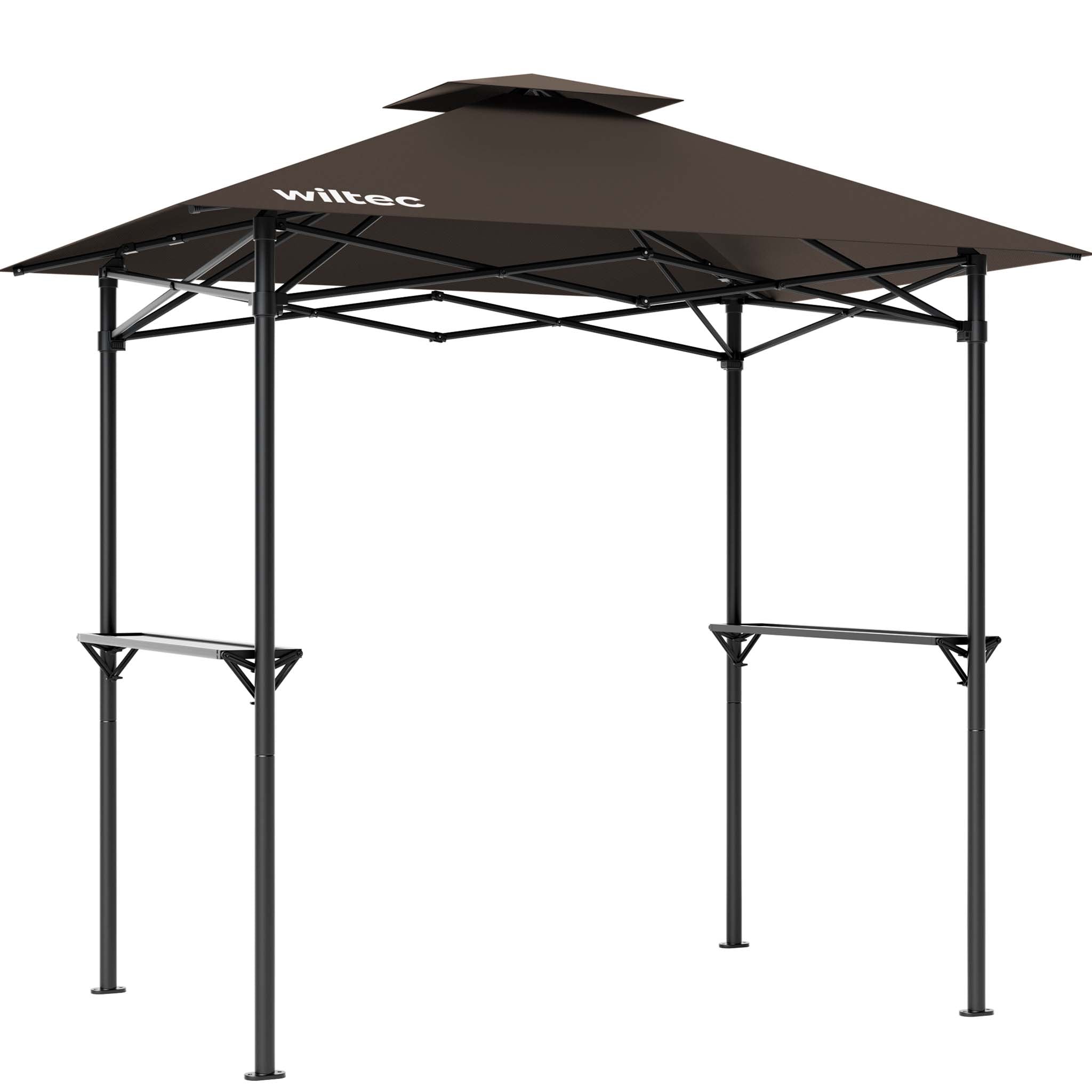 Gazebo per barbecue color caffè 2,45 x 1,52 m con telone di copertura e due ripiani