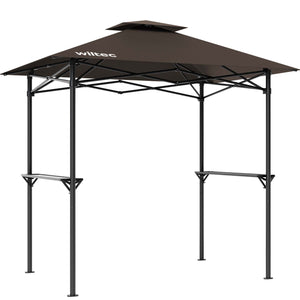 Gazebo per barbecue color caffè 2,45 x 1,52 m con telone di copertura e due ripiani