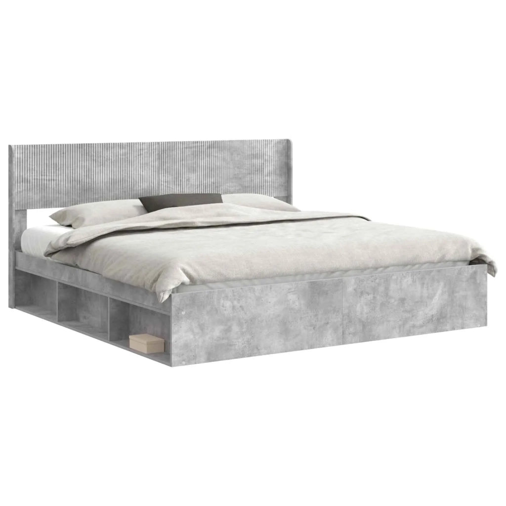 Struttura del letto con stoccaggio e testata Grigio Cemento