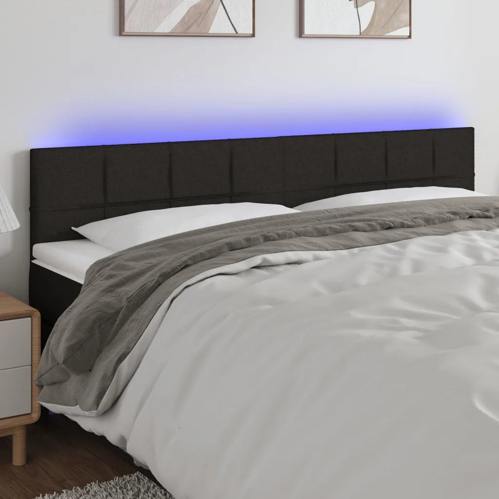 Testiera | Testata a LED Nera 180x5x78/88 cm in Tessuto