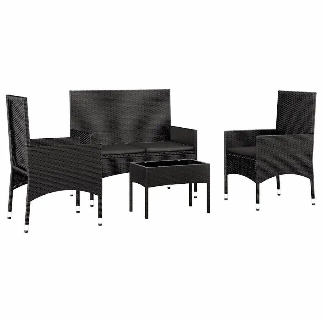 Set Divani da Giardino 4 pz con Cuscini Nero in Polyrattan 319498