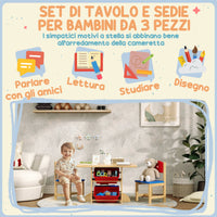 Set Tavolo e Sedie per Bambini con 4 Contenitori per Giochi in Legno e PP