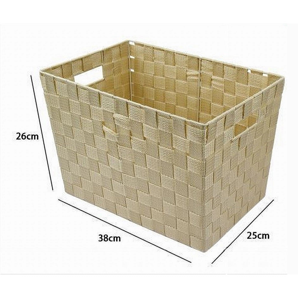 Trade Shop - Porta Oggetti Cesto In Tessuto Intrecciato 38x26x25 Cm Con Maniglie Beige 79039 -