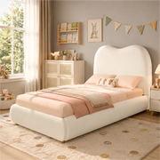 Letto contenitore per bambini 90x200 cm con sollevamento idraulico; ampia capacità; testiera imbottita; velluto beige