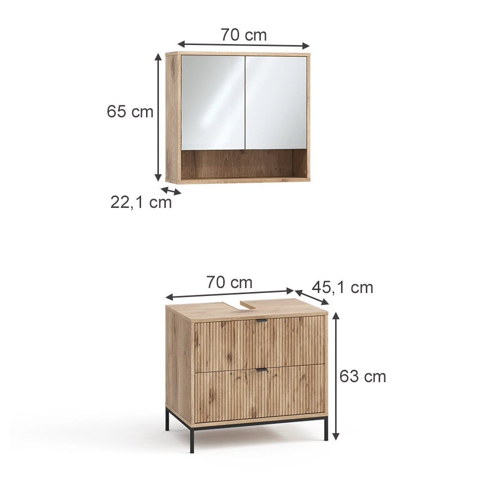 Vicco Set di mobili da bagno Quercia vichinga 2 parti