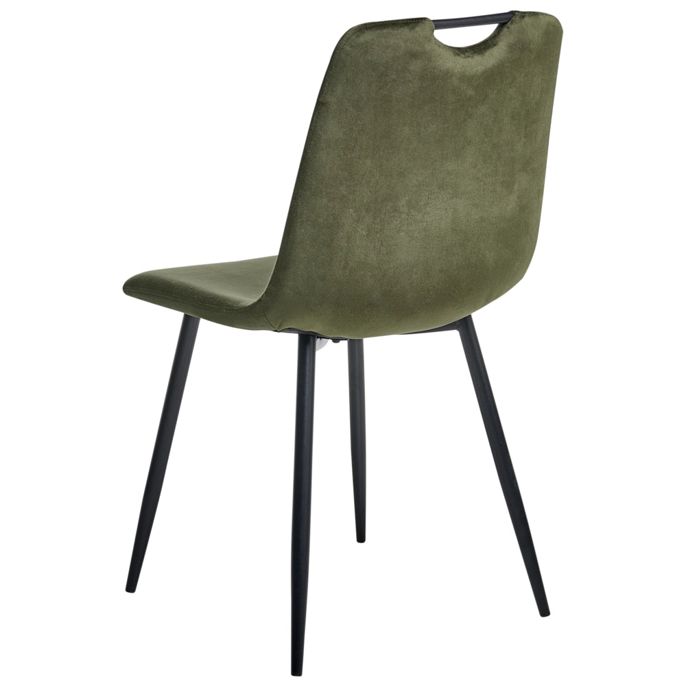 Set di 4 sedie da pranzo in velluto con gambe nere in ferro verniciato a polvere verde scuro stile moderno