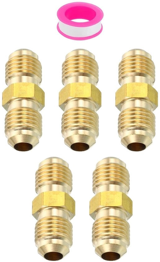 Connettori a flusso maschili a flare - 5 pezzi - connettori in rame - unione a vite - duratura - resistente alla corrosione - dimensioni precise 32 x 11 mm - connettori di tubo