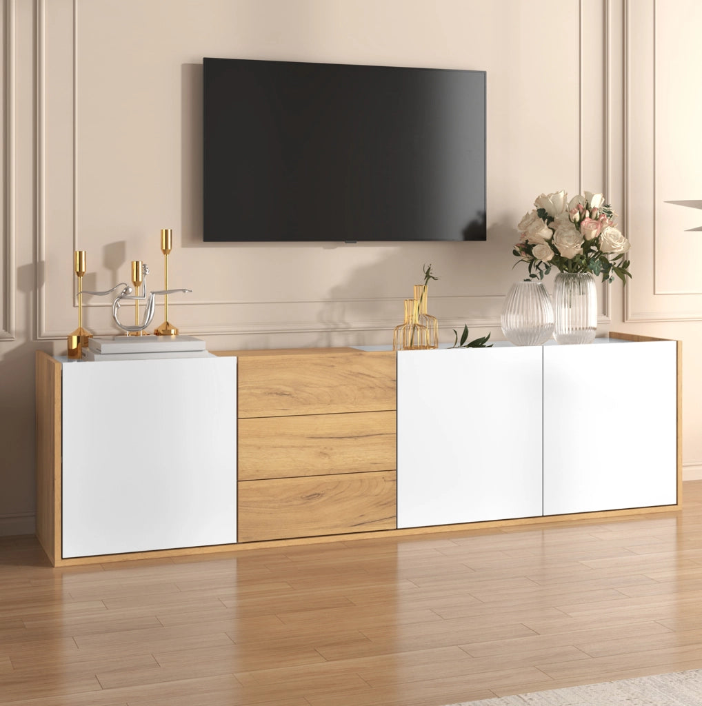 Mobile TV bianco e legno 171,5 cm con 3 ante e 3 cassetti