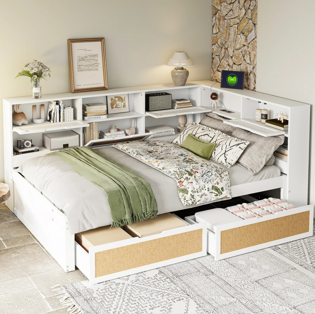 Divano letto multifunzionale con USB e contenitore 140x200 cm; bianco