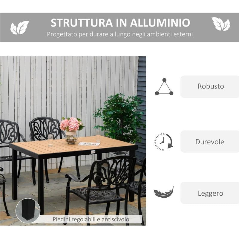 TAVOLO DA GIARDINO PER 6 PERSONE IN ALLUMINIO E PLASTICA 140X90X74 CM  NERO