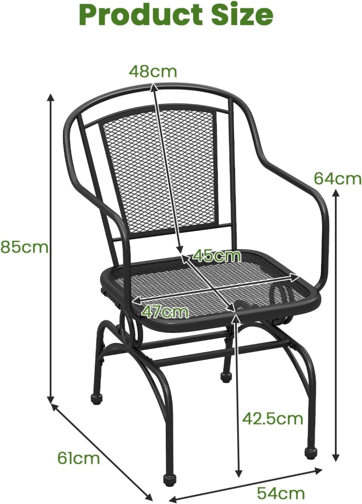 Set di 2 sedie da giardino, sedia da esterno, angolo di inclinazione di 15°, sedie a dondolo con gambe regolabili, carico di 102 kg, per terrazza, balcone, cortile, feste, nero