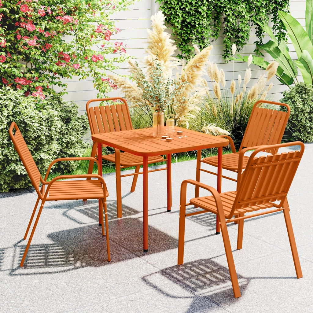 Set 4 Sedie da Giardino 56x66x91 cm Impilabili in Acciaio e PPArancione