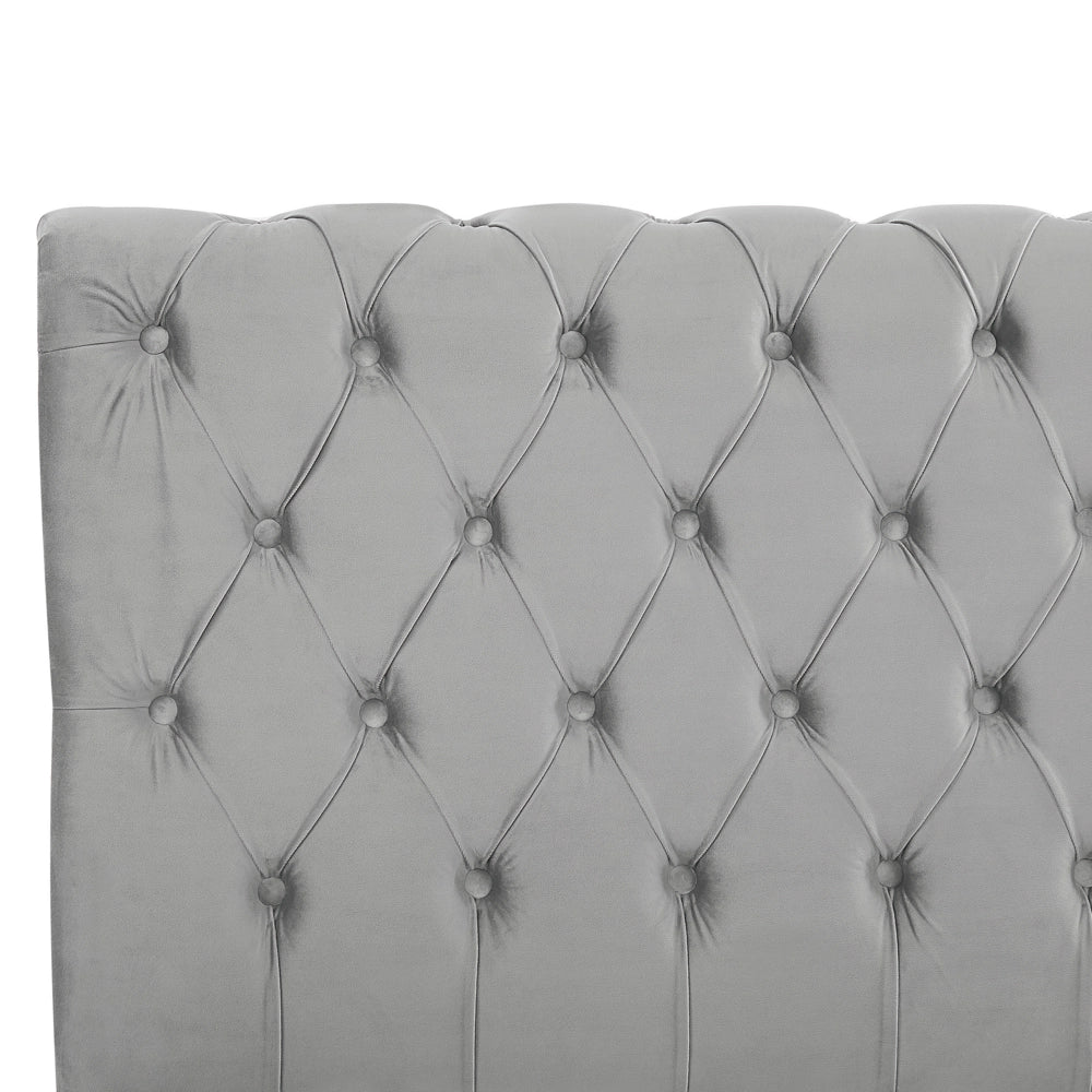 Letto Rivestimento in velluto grigio Gambe in legno Nero matrimoniale 140 x 200 cm con bottoni Glam