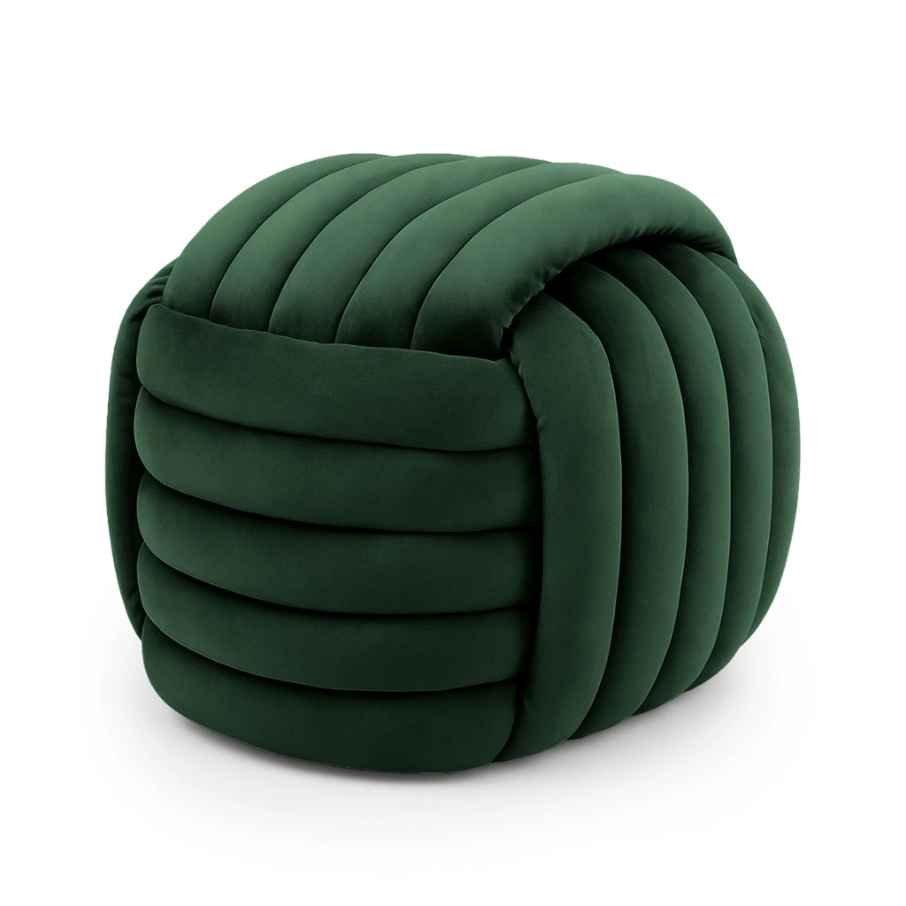 Pouf annodato in velluto 53 cm NILO Verde Bottiglia