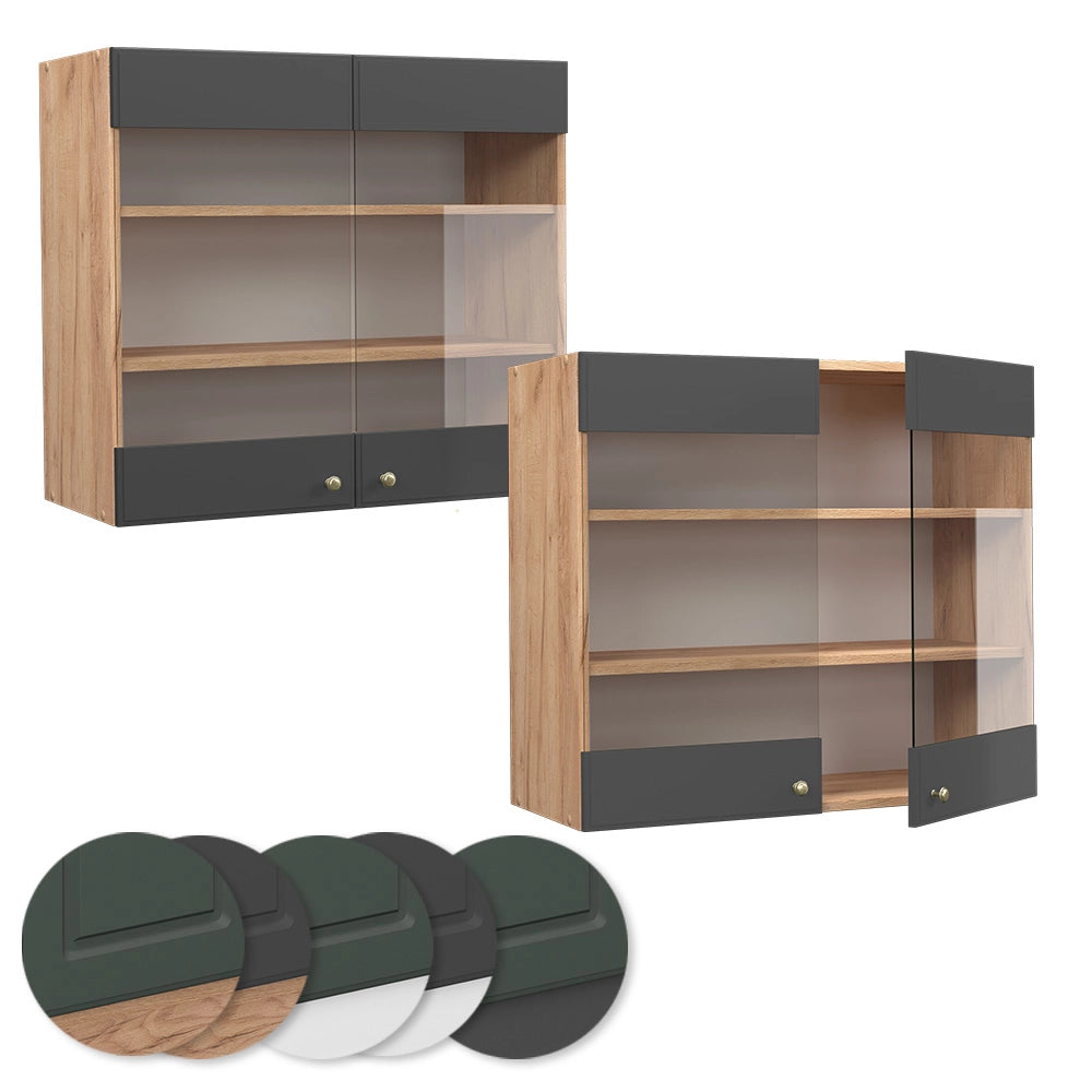 Mobile da cucina in vetro Fame-Line Antracite-oro/Rovere dorato 80 cm Vicco