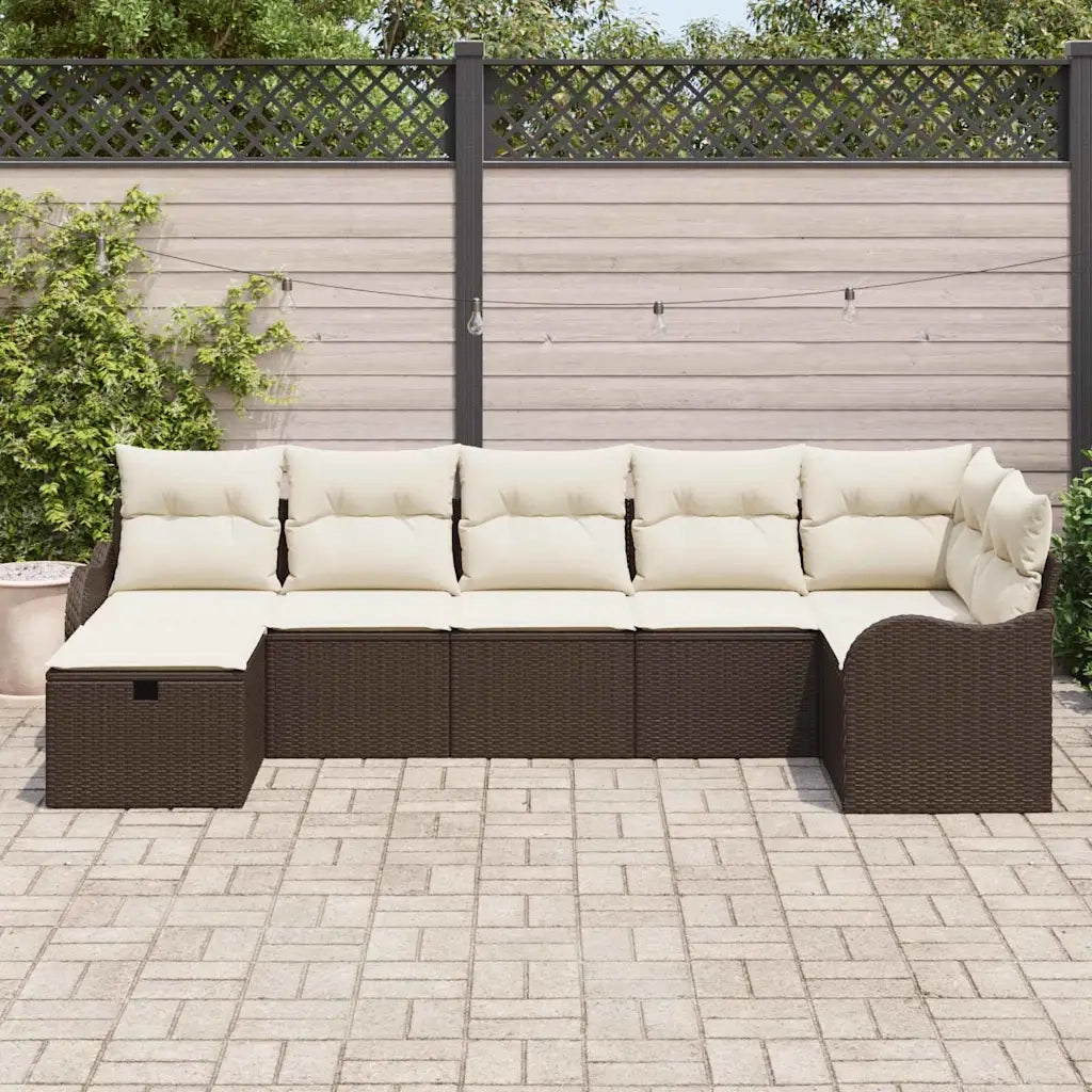 Set di divani con cuscino Marrone e Crema polyrattan