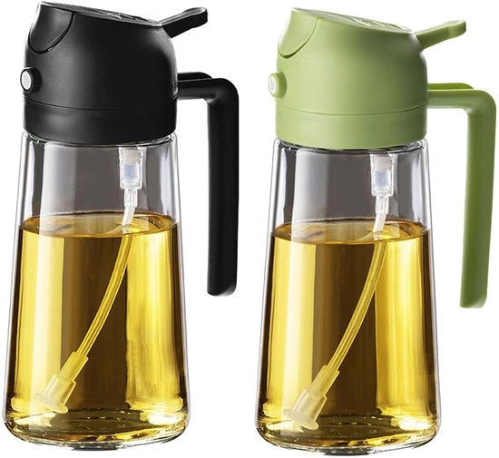 Kit per spruzzare olio da cucina 16oz - 470ml flacone olio d'oliva - Dispensatore e spruzzatore olio 2 in 1 - Accessori da cucina per cucinare, insalate e grigliare Nero e Verde