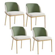 Sedia da pranzo moderna con gambe oblique e piedini regolabili in metallo e legno; verde
