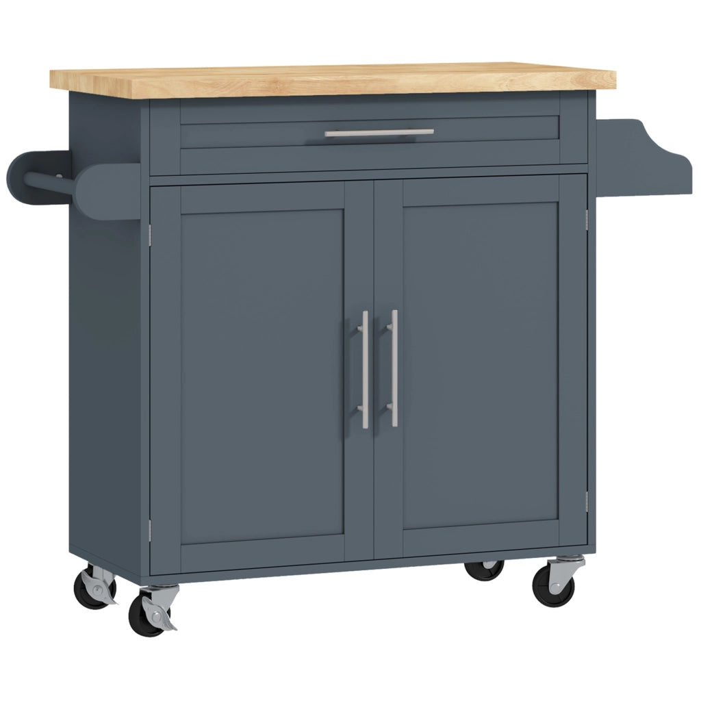 Carrello da Cucina con Cassetto e Armadietto ¨C zephmum ¨C Grigio e Legno 109x40x89 cm