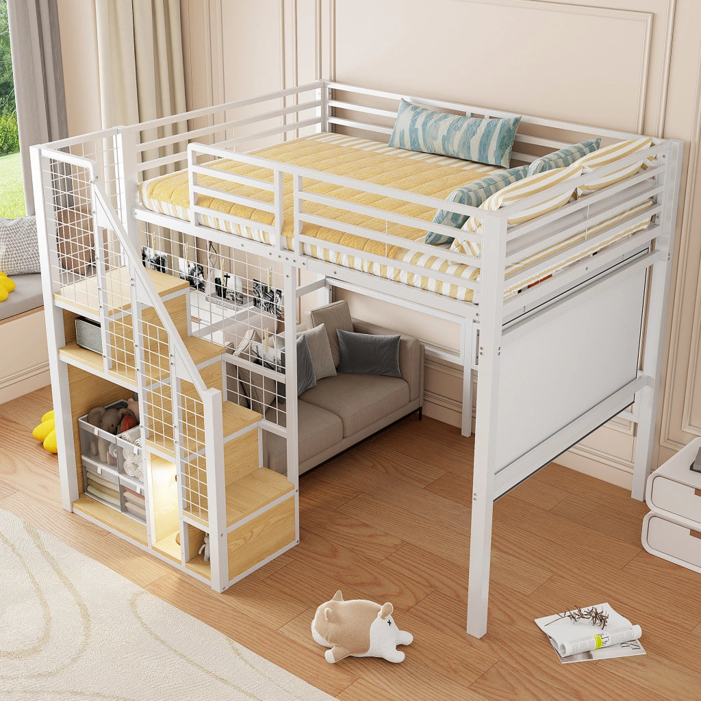 Letto a castello bianco con funzione contenitore in metallo 140x200 cm