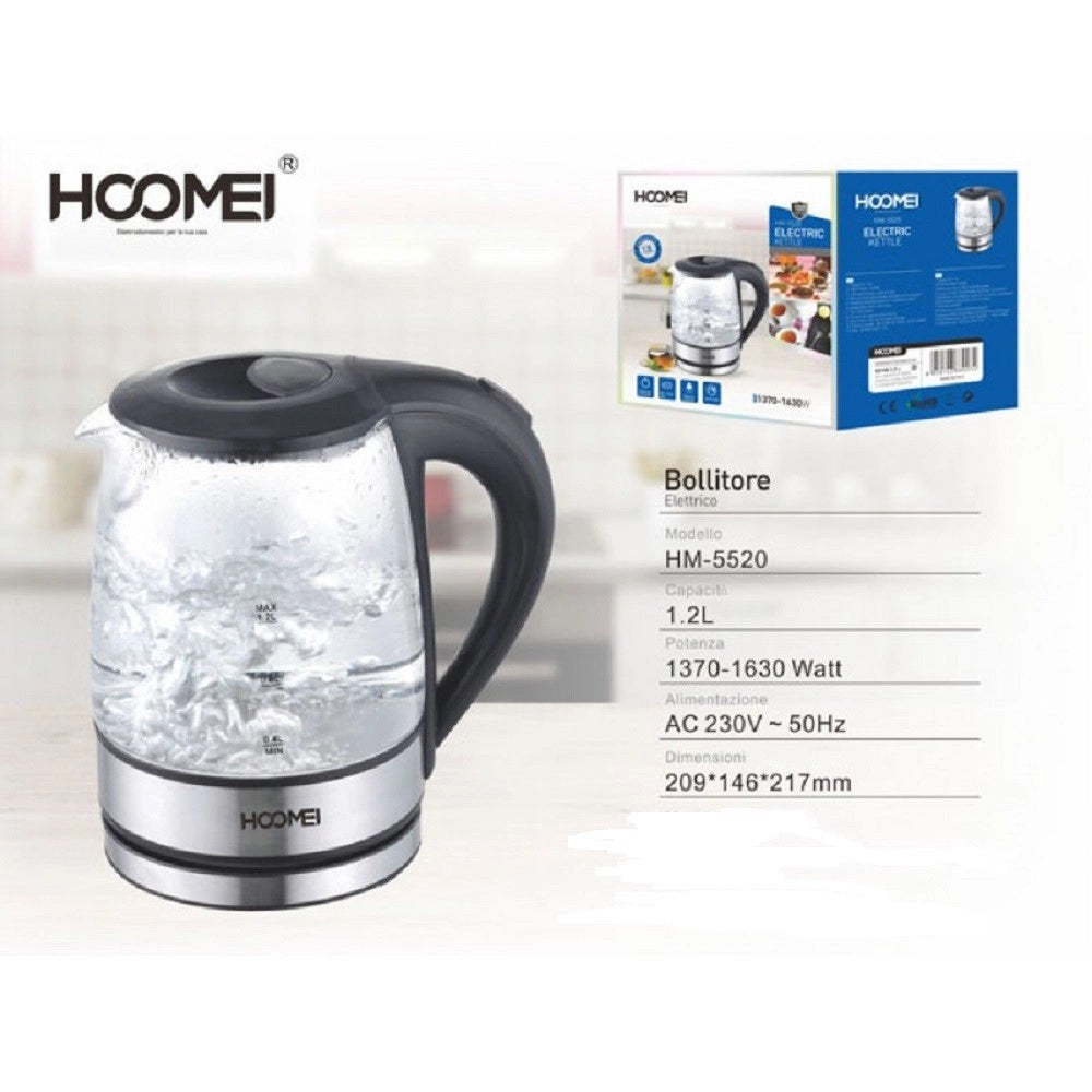 Trade Shop - Bollitore Elettrico 1370 - 1630 Watt 1.2 Litri Con Base Girevole 360° Per Tisane -