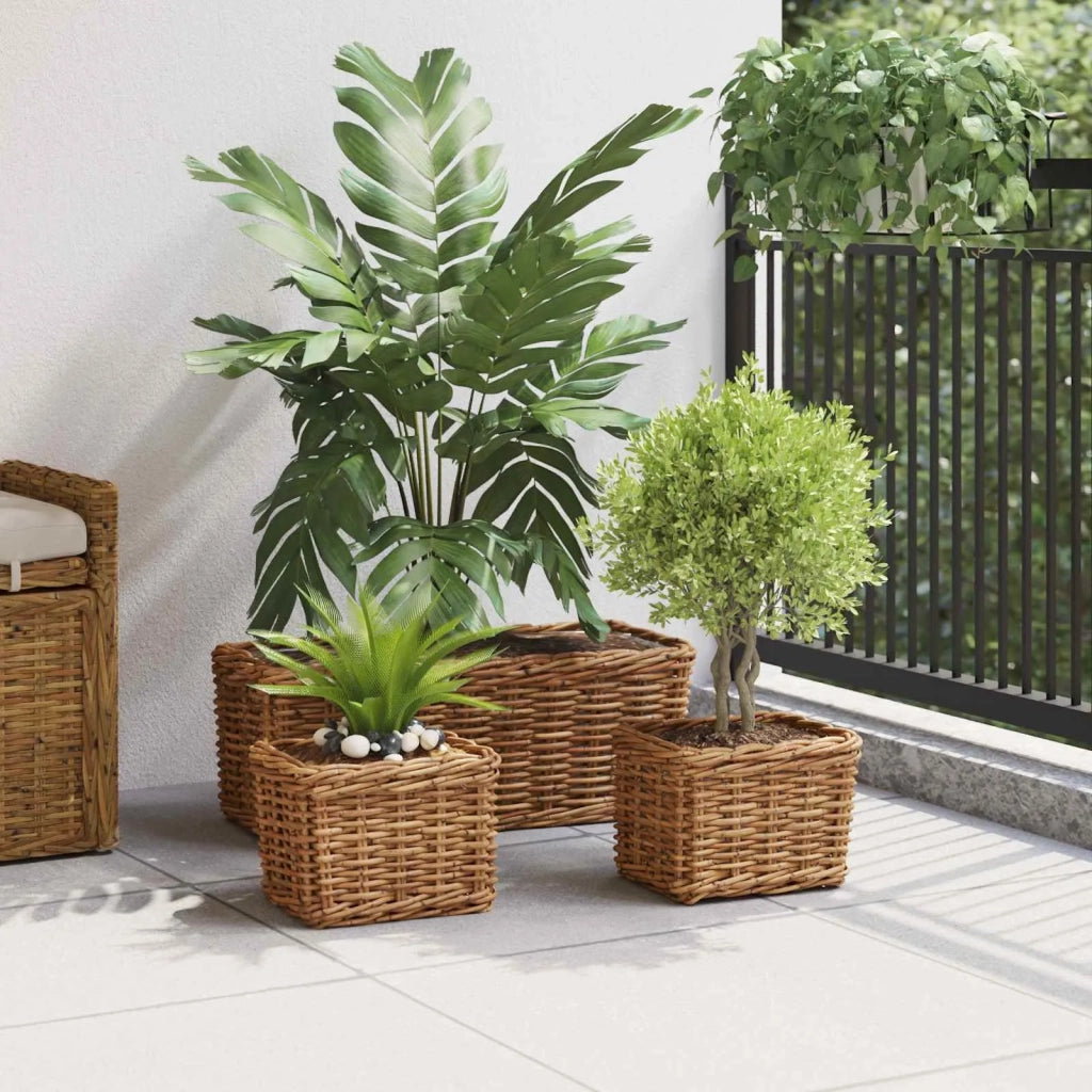 Cestino da Vaso con archiviazione 3 pcs Marrone Rattan Kubu